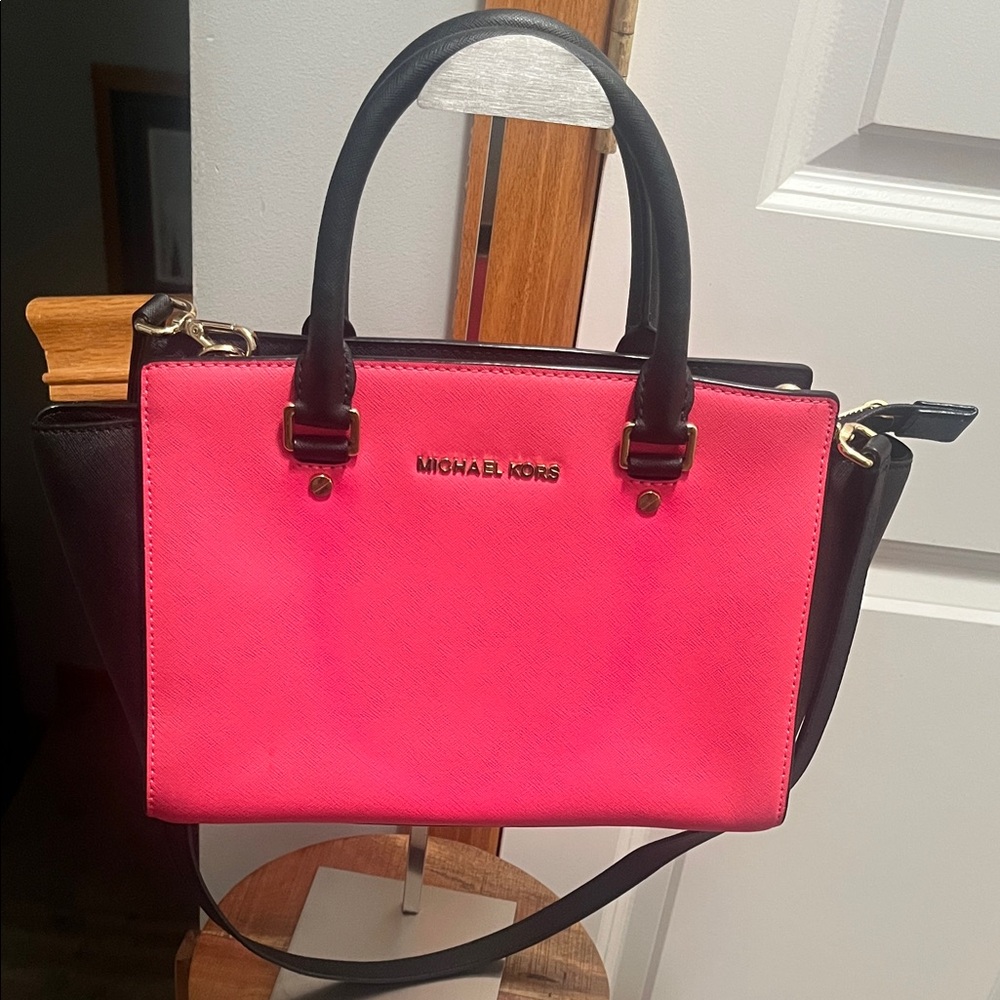 Michael Kors Neon Pink and Black Satchel
